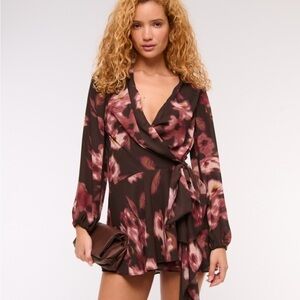 Abercrombie & Fitch Floral Wrap Mini Dress - Brown and Pink